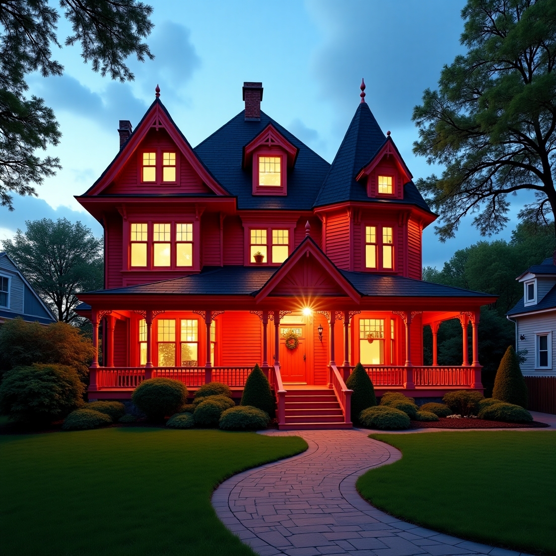 Flux_Dev_A_brightly_lit_vibrant_red_Victorianstyle_house_with__0