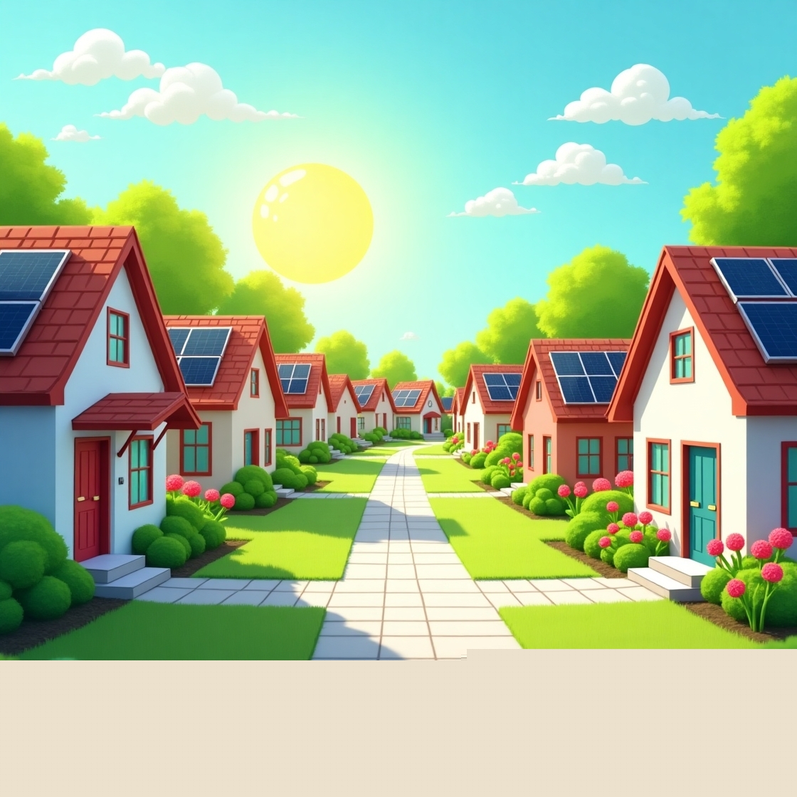 Flux_Dev_A_vibrant_sunny_day_unfolds_in_a_quaint_suburban_neig_0