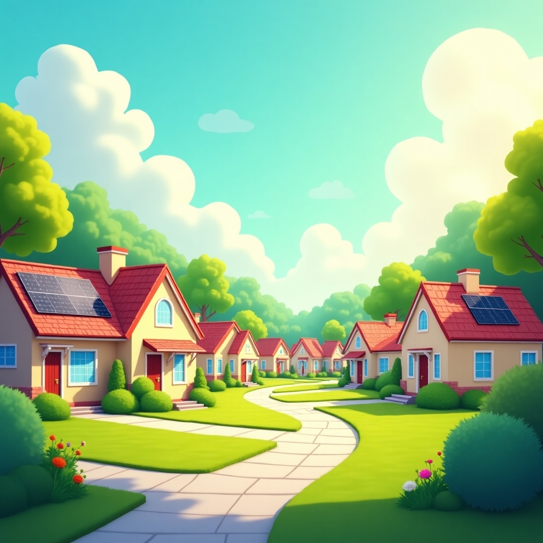 Flux_Dev_A_vibrant_sunny_day_unfolds_in_a_quaint_suburban_neig_1