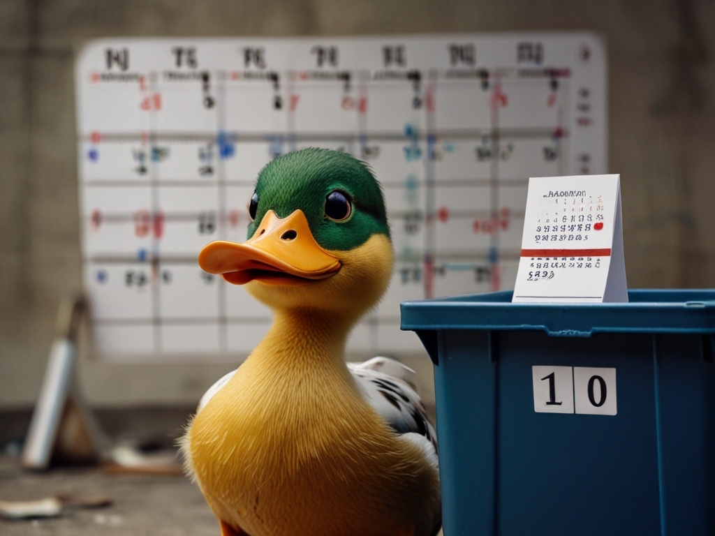 Leonardo_Lightning_XL_A_duck_pointing_to_a_calendar_with_a_dum_0